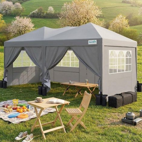 Faltpavillon 3x6m wasserdicht mit Seitenwänden, UV-Schutz 50+, Stahlrahmen, Grau (1/5)