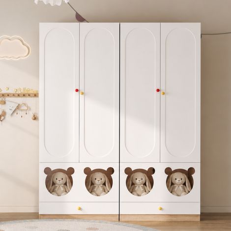 Armoire enfant 2 portes - Lot de 2 - 80 x 50 x 200 cm - Barre de penderie - Tiroirs de rangement - Étagères de rangement (1/5)