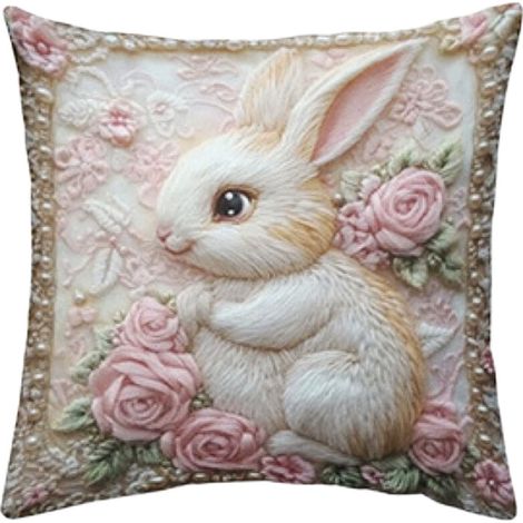 Kissenbezüge mit Ostermotiven, Stickerei-Imitation, Hasenmuster, dekorative Kissenbezüge, Kissenhüllen, Heimdeko.