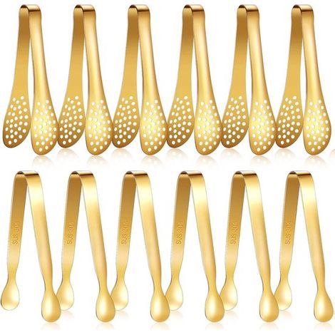12 mini pinze da portata, pinzette piccole da 12,7 cm, pinze per ghiaccio, pinze per zucchero per antipasti, tea party, angoli caffè e dessert (oro) (1/5)