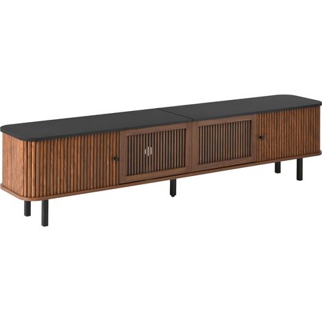 GagaMeuble TV moderne noir et noyer à portes coulissantes 190 x 35 x 45 cm (1/5)