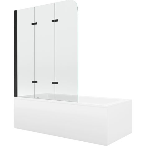 Mexen Cubik vasca da bagno rettangolare 160 x 70 cm con rivestimento e paravento a 3 ante 120 cm, trasparente, nero (1/5)