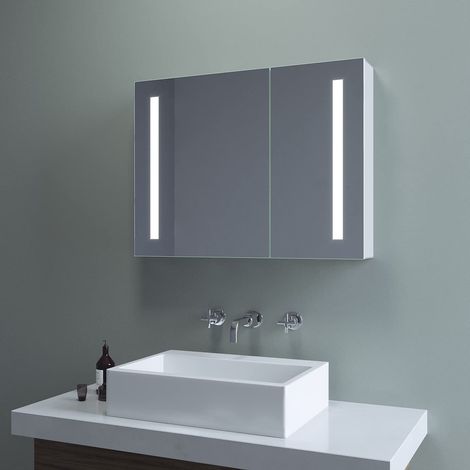 Spiegelschrank mit LED Beleuchtung Badezimmerschrank Aluminium Badschrank Doppelseitige Glasspiegel Infrarot IR Sensor Dimmbar Beschlagfrei Antibeschlag 80x60 cm Kaltweiß Licht 6400 Kelvin (1/5)