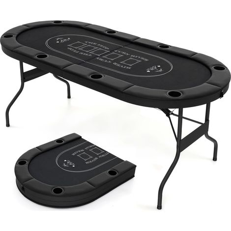 Table de poker pliable noire ovale pour 8 joueurs avec rebords rembourrés et porte-gobelets métal pour soirées, bars et famille (1/5)