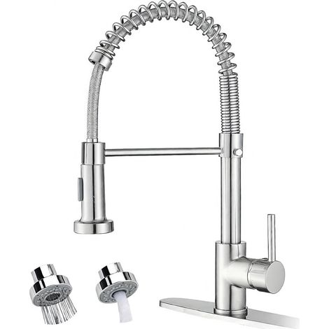 Küchenarmatur, gewerbliche Ausziehbrause, gebürstetes Nickel, Einhebelmischer, Hochdruck, Landhausstil, für Waschküche oder Wohnmobil