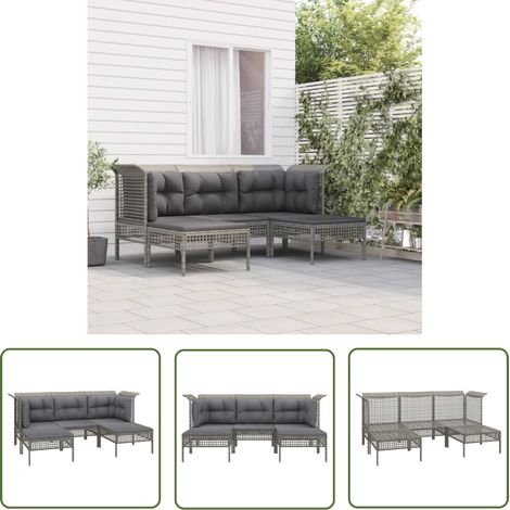 The Living Store 5-tlg. Garten-Lounge-Set mit Kissen Grau Poly Rattan - Gartenmöbeln - Loungesessel - Outdoor Möbel - Rattan Möbel - Garten Lounge Set (1/5)