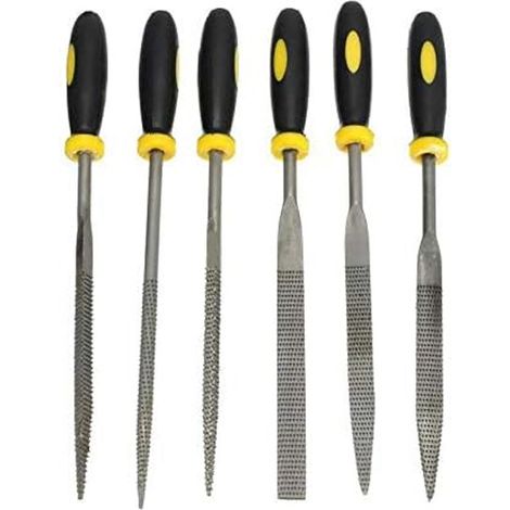 Lot de 6 mini limes à bois à la main avec poignée souple 3x140 mm petites limes en métal plates, carrées, triangulaires, rondes, demi-rondes (1/5)