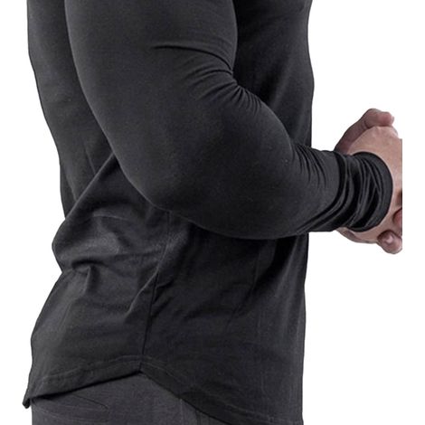 Herren-Langarmshirt, schmale Passform, schnelltrocknender Stretch-Baumwollmix, ideal für Fitness und Laufen, schwarz, Größe XXL (1/4)