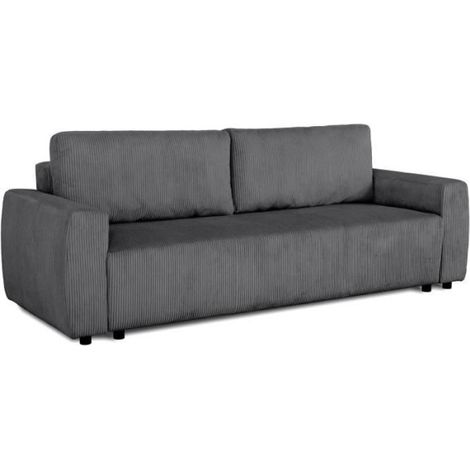 Canapé convertible - 3 places - PHARELL - Tissu Velours côtelé Anthracite - Coffre - 231 x 84 x 91 cm (1/5)