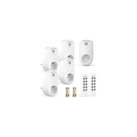 Lot de 5 Prise Programmable Électrique, Prise Télécommandée sans Fil avec 2 Télécommandes 2 Piles Fournies, 30M de Distance de Contrôle dans la Zone Ouverte, Fonction on/Off (1/4)