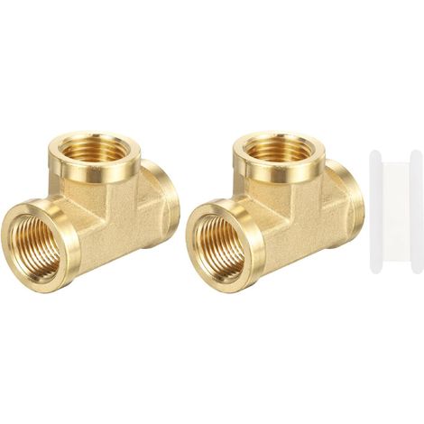 Raccord en T en Laiton, 2Pcs 3/8" x 3/8" x 3/8" NPT Femelle Raccord Forgé en Barre de Laiton à 3 Voies pour Eau Gaz Réfrigération (1/5)