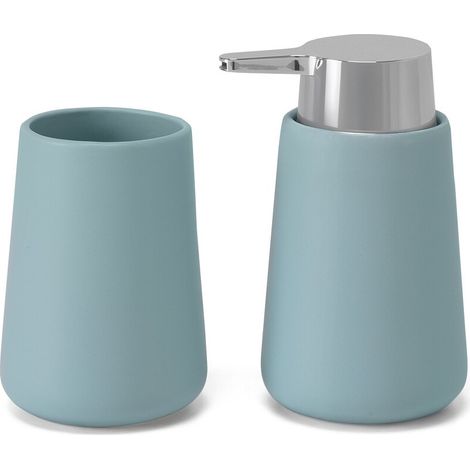 Set accessori bagno con dispenser e portaspazzolini turchese e cromo design tondo Sidney (1/5)