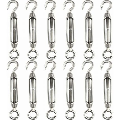 12 tendeurs M4 crochet oeil inox 304, tension corde robuste (1/5)