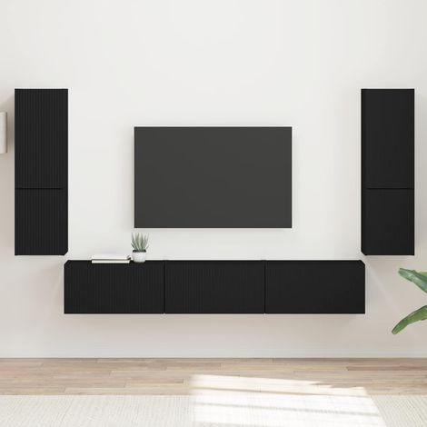 TV-Schrankset Wandmontiert 4 pcs Schwarz Holzwerkstoff