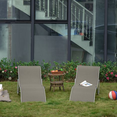 Ensemble 2 transats pliants jardin chaise longue en aluminium textile - Dimensions: 61x165x63cm