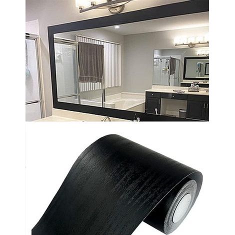 Bordo decorativo removibile in PVC nero impermeabile effetto legno, 5 m, autoadesivo, per piastrelle di cucina e bagno, 0,1 x 5 m (1/5)