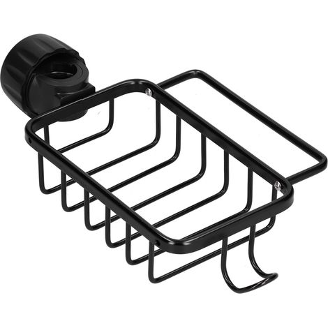 Porte-savon aluminium noir avec barre, étagère de douche unique, rangement mural pour cuisine et salle de bain (1/5)
