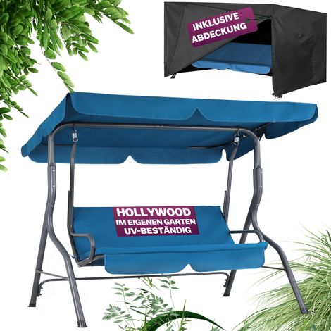 CASARIA® Hollywoodschaukel 2 Sitzer Wetterfest Balkon 200kg Belastbar Gartenschaukel mit Dach Anti-Rutsch-Füße Garten Terrasse Schaukel Bank 140cm Rückenlehne Grün Blau