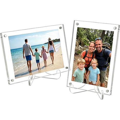 Cadre Photo 10x15 cm Acrylique Magnetique, Cadres Photo Transparent Double Face sans Bordure, Présentoir Plexiglas Bloc Autoportante pour Bureau, Commode et Table de Chevet - Lot de 2 (1/5)