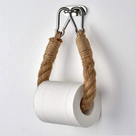 Porte Papier Toilette Corde, Porte-Serviette en Corde de Chanvre Porte-Rouleau en Corde Bois Vintage Deco WC (1/5)
