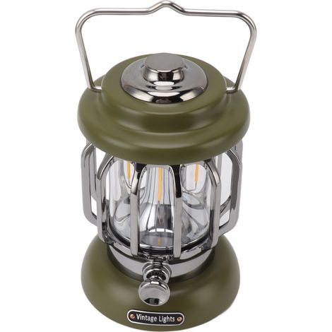 Lampe de camping rétro rechargeable à lumière chaude, lampe vintage à suspendre à une tente, une terrasse ou un jardin, lampe portable 5V vert armée (1/5)