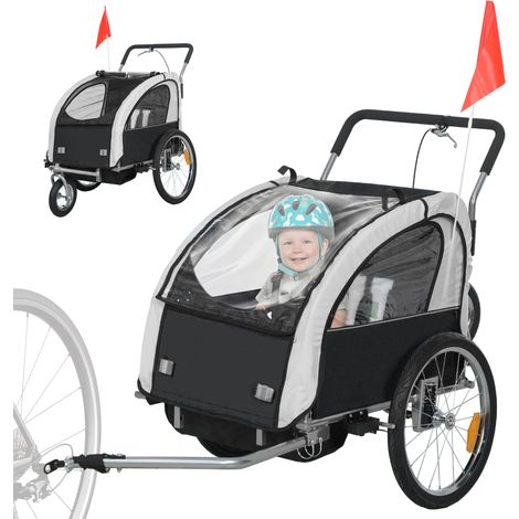 2 Seat Bike Trailer with 5 Point Harness-Baby Bike Stroller with Safety Flag-Reflectors-for 18+ Months-Black (1/5)