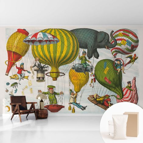 Papier peint intissé mural avec imprimé motifs uniques apparence moderne - Colle incluse gratuite Voyage en montgolfière 416x254 cm (1/5)