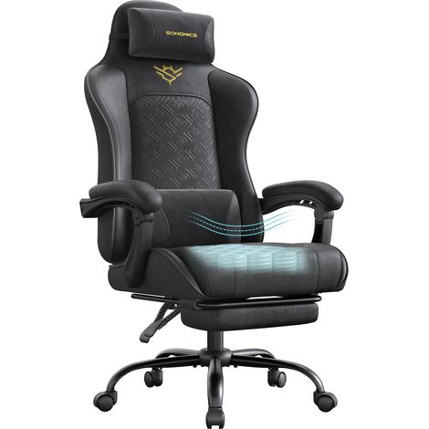 SONGMICS Sedia Gaming, Sedia da Ufficio Scrivania, Ergonomica, Seduta con Molle, Poggiapiedi, Braccioli con Meccanismo Sincronizzato, Nero Inchiostro OBG079B01 (1/5)