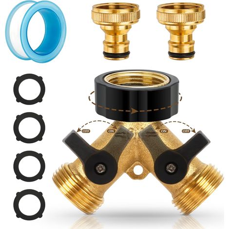 Distributeur Y - Robinet Séparateur 2 Voies - Laiton Massif - Raccord 3/4 Pouces BSP - Pour Jardin et Cuisine - 1 Pièce