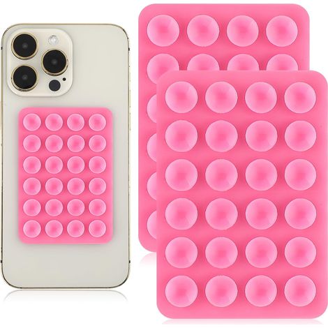 Lot de 2 supports adhésifs en silicone à ventouse pour téléphone - Support antidérapant mains libres pour téléphone portable - Rose (1/5)