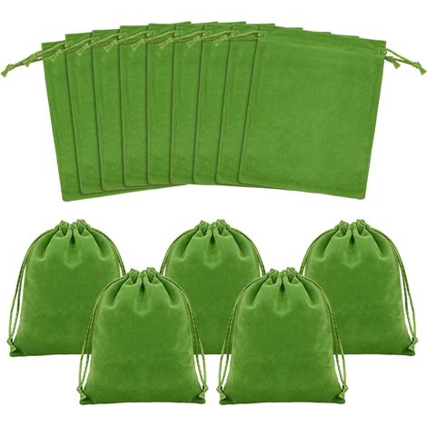 Lot de 20 sachets pour bijoux, sac en velours, velours avec cordon de serrage, sacs en velours mSouple pour bijoux, sacs cadeaux de banquet pour mariage, fête, cadeau 12 x 15 cm (vert) (1/5)