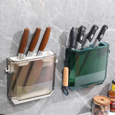 Porte-couteaux de cuisine transparent en PET, support mural, étagère verte (1/5)