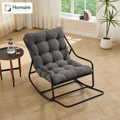 HOMAIRE Chaise berçante extérieure avec coussin confortable, cadre noir et coussin gris pour salon, chambre et salle de lecture