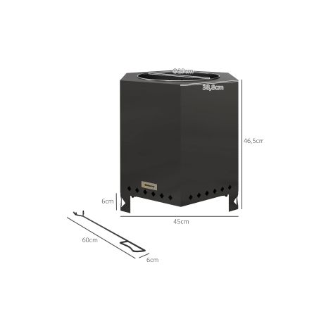 Brasero de table noir en métal sans fumée avec panier à feu et tisonnier pour jardin terrasse et camping (1/5)