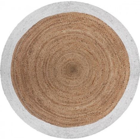 Tapis rond en jute bord noir ou blanc diamètre 120 cm – Tapis végétal pour décoration intérieure – Style bohème et contemporain – Univers Decor
