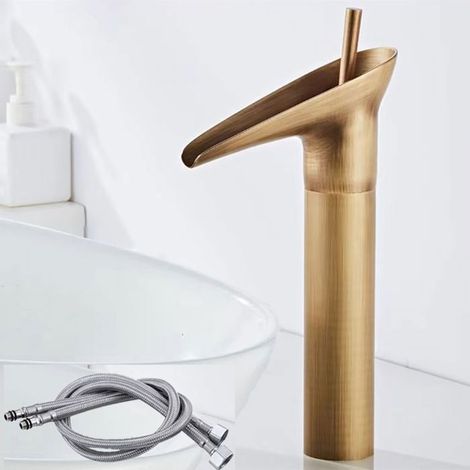 Badezimmerarmatur – Antik – Wasserfallmischer – Vergoldetes Messing – Vintage-Design – Einlochmontage