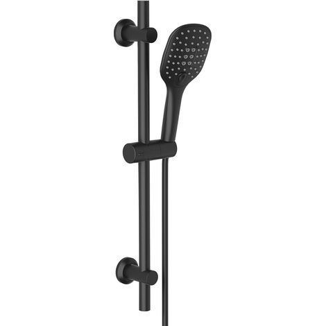 Barre de Douche Noir 70 cm, Colonne de Douche en Acier Inoxydable avec Douchette 3 Jets et Support de Fixation Réglable pour S'adapter aux Trous de Perçage Existants(HB1210MB) (1/5)