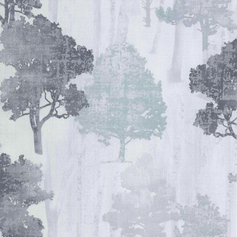 Textured Vinyl Wallpaper Grey Silver Tree Woodland Feature Wall Decor (1/4)