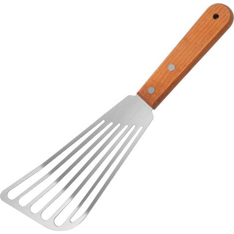 Spatule de Cuisine - Spatule à Poisson - Spatule de Grill - Inox - Spatule de Cuisson - Avec Manche en Bois - Ustensile de Cuisine - Adapté aux poêles antiadhésives, poisson, œufs, steaks et crêpes - (1/5)