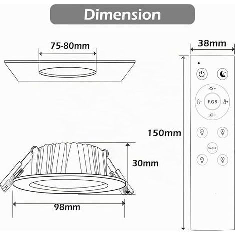 Spot LED encastrable avec télécommande RGBW 7W AC85-265 (1/4)