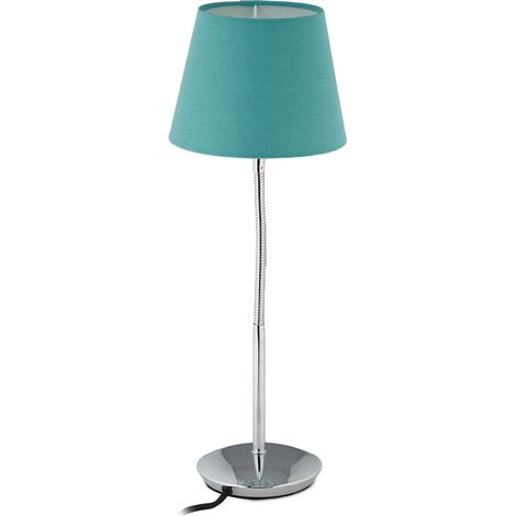 Relaxdays Lampada da Tavolo Vintage, Abat Jour da Comodino, Paralume in Stoffa, Base in Metallo, Attacco E14, Turchese