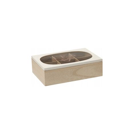 Caja de té, tapa de cristal, MDF marrón, 24x16,5x7 cm, 1 unidad.