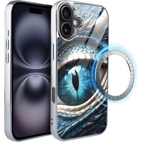 Coque en verre ibizu Elite pour iPhone 16 avec MagSafe, dos en verre, œil de dragon glacé, argent (1/5)