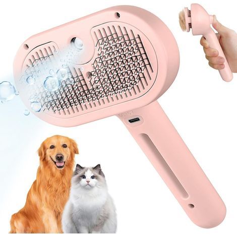 Brosse de chien-chat peigne-Chats brosse 3 en 1 Chats Vapeur brosse - brosse pour animaux de compagnie pour la chute-des poils d'animaux, brosse de nettoyage-rose (1/5)
