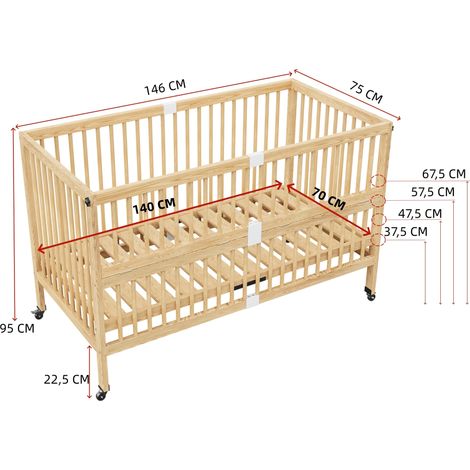 Mitwachsendes Babybett 70 x 140 cm aus naturbelassenem Kiefernholz, ohne Matratze – MEUBLIV (1/5)