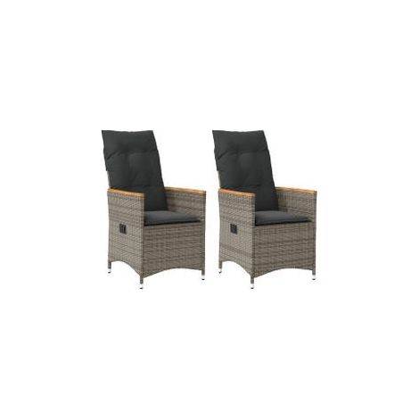 Chaises inclinables de jardin lot de 2 et coussins gris rotin (1/5)