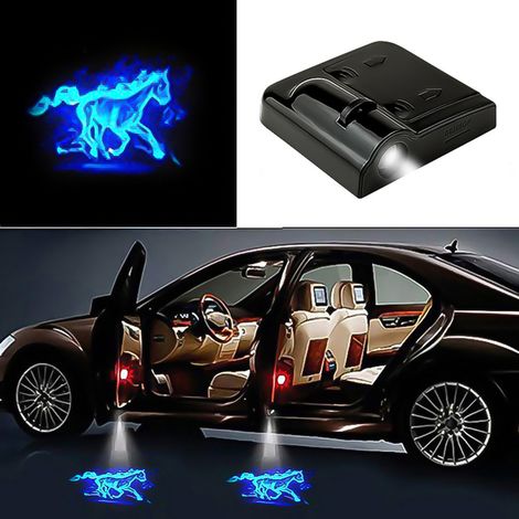 (Cheval bleu) 1 projecteur laser LED universel pour porte avec logo de bienvenue, veilleuse fantôme, kit d'éclairage de courtoisie sans fil pour voiture, accessoires automobiles, éclairage pour véhicu (1/5)