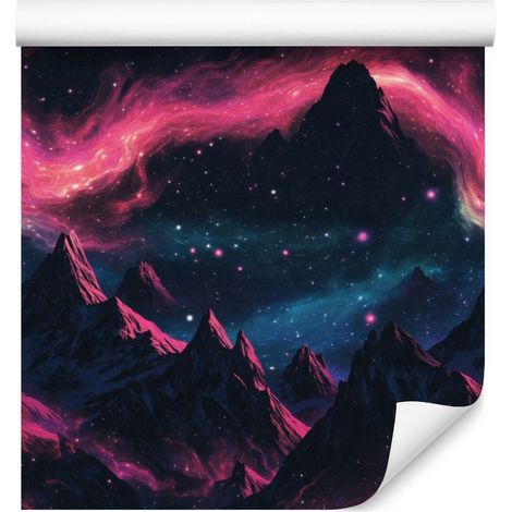 Papel pintado de galaxia en acuarela azul marino y burdeos para salón y dormitorio, 50x1000 mm. (1/5)