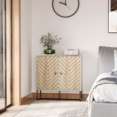 Buffet meuble de rangement 2 portes bois et pieds en métal noir dim. 80L x 29,5l x 80H cm