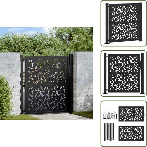 vidaXL Gartentor Schwarz 105x106 cm Stahl Blatt-Design